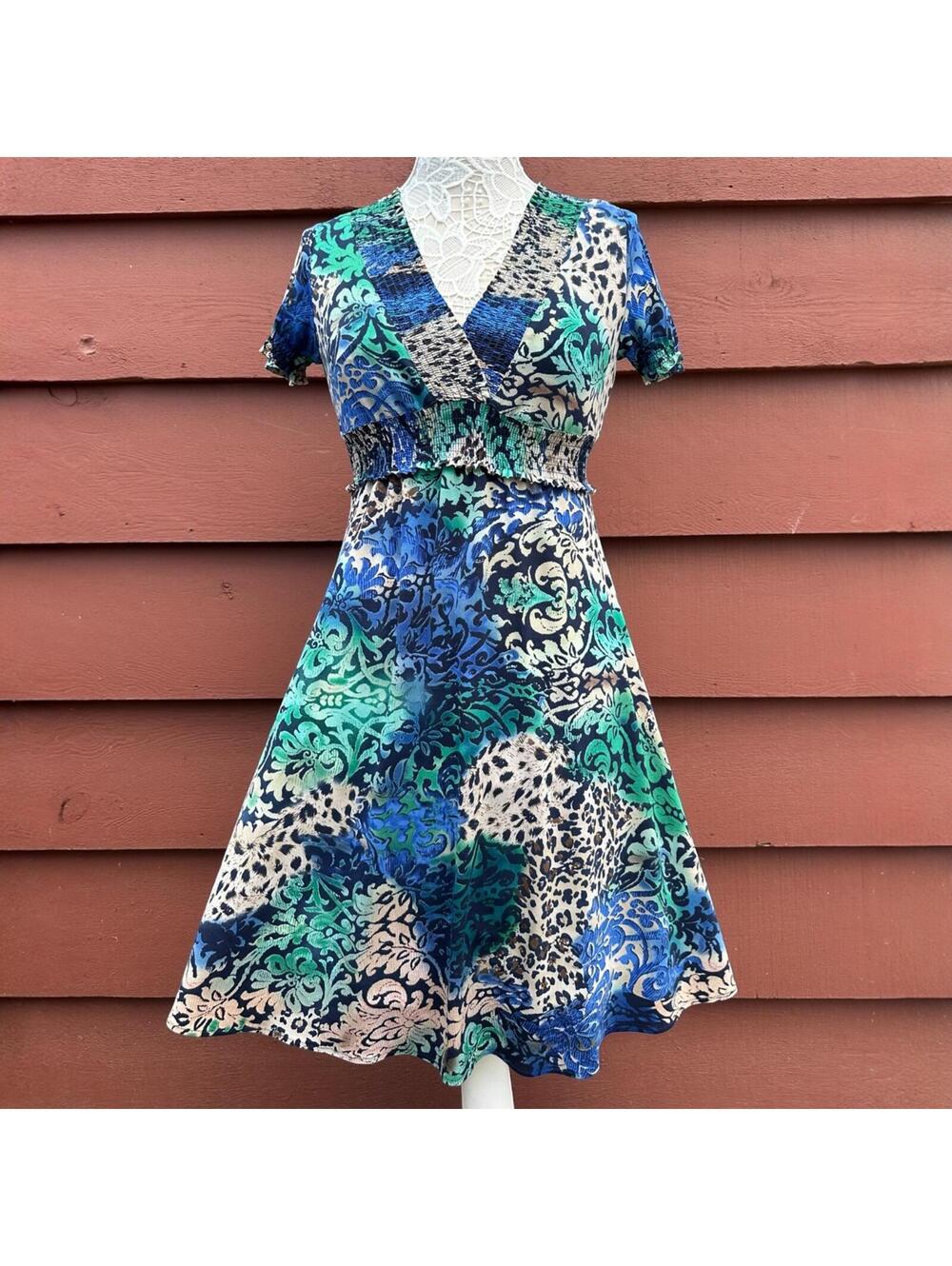 Suzi Chin Aqueous Leopard Smocked Midi Dress